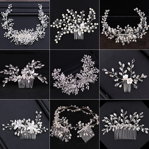 2022 New Design Silver Pearl Hair Jewelry Handmade Crystal Wedding Tiara Hair Combs Hot Sale Headpiece Bridal Hair Accessories ► Photo 1/6