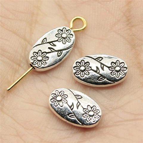 WYSIWYG 20pcs 10x6x3mm Flower Charms Beads Antique Silver Color Oval Flower Charms Beads Flower Oval Small Hole Spacers Beads ► Photo 1/4