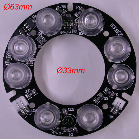 Infrared 8x SMT flat type IR LED board module for CS LENs camera night vision (diameter 63mm / 33mm) 80 degree emitting angle ► Photo 1/1
