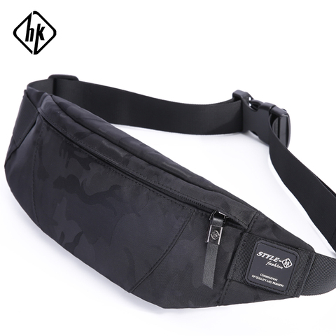 Hk Men Male Casual Fanny Bag Waist Bag Money Phone Belt Bag Pouch Camouflage Black Gray Bum Hip Bag Shoulder belt pack ► Photo 1/6