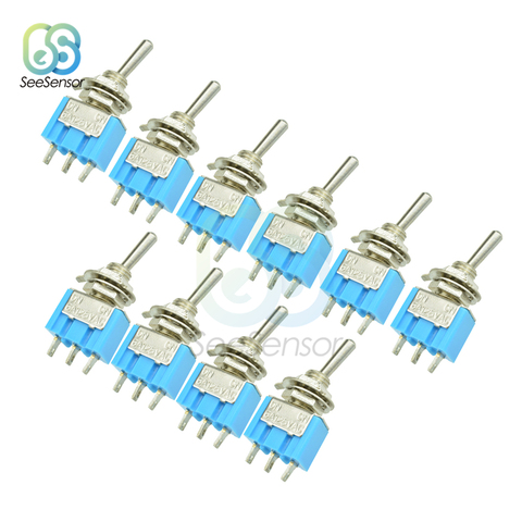 10Pcs/lot Miniature Toggle Switch 3-Pin SPDT ON-ON 125VAC 6A 1/4 Inch Mounting MTS-102 ► Photo 1/6