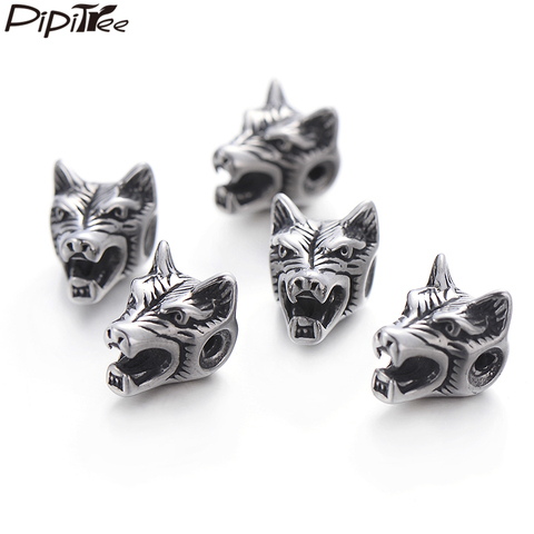 Pipitree 4pcs/lot DIY Stainless Steel Wolf Head Beads fit Men's Bracelet Vintage Black Charms Beads Jewelry Making Accessories ► Photo 1/6