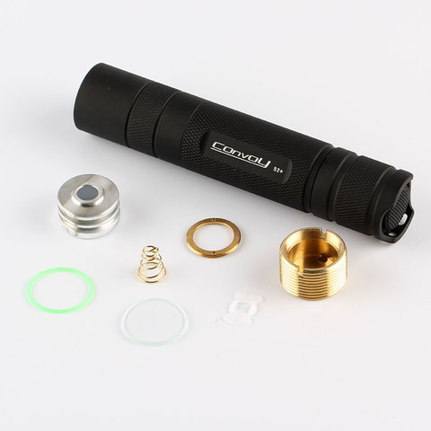 Convoy S2+ black flashlight host ,include OP reflector,pill,head O ring,glass,spring,lanyard ► Photo 1/4