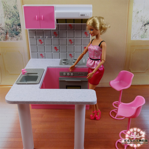 Newest For Barbie Furniture Miniature Combo Kitchen play set Doll dream House diy toy ► Photo 1/6