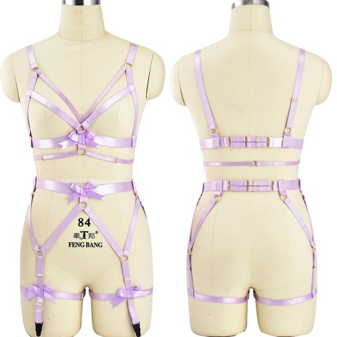 Fetish purple Bow Body Harness Bdsm Bondage High Waist Garter Belt Set Elastic Strap Lingerie Harajuku Punk Goth Halloween dance ► Photo 1/6