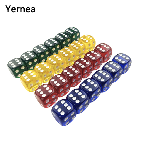 Yernea Acrylic Dice 24Pcs Transparent Color 16mm White Point Dice Set Round Corner Four Color Hexahedron Table Games D6 Club ► Photo 1/6