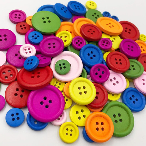 50Pcs Mixed Wooden 20mm Buttons 2 Holes Sewing Scrapbooking Clothes DIY Craft 