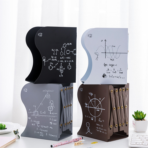Retractable Metal Mathematical Function Bookend Support Office Desktop Organizer Book Stopper for Books/movies/CDs 150*100*190mm ► Photo 1/6