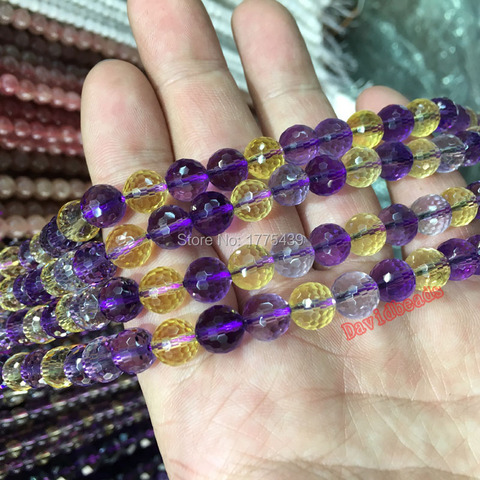Fctory Price 6 8mm Pretty faceted purple and yellow Ametrines Quartz Round Shape Loose Beads 15