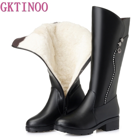 GKTINOO High Quality Knee High Boots Women Genuine Leather Winter Boots Comfortable Warm Wool Women's Long Boots Shoes ► Photo 1/6
