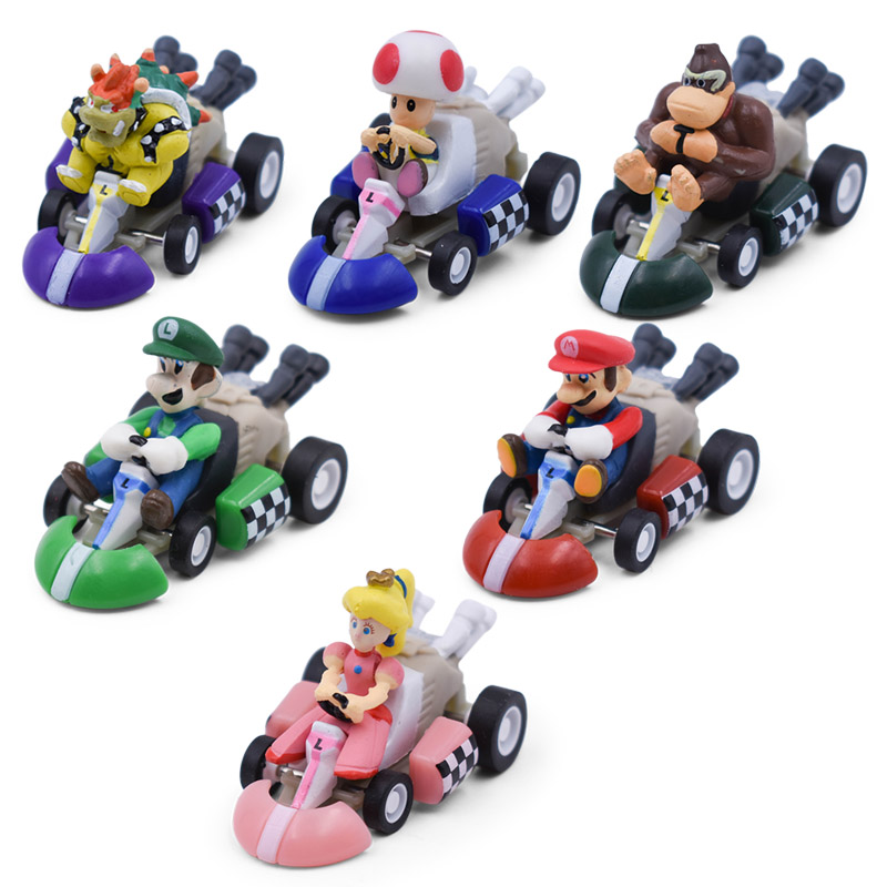Figure Luigi Princess Peach Yoshi Toad Pull Back Car Karts Model Toy 