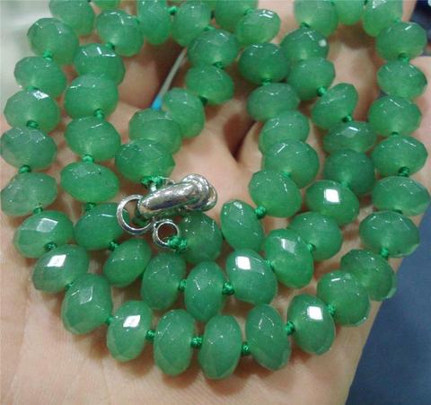 new Faceted 5x8mm Green Emerald Roundel Beads Necklace 18