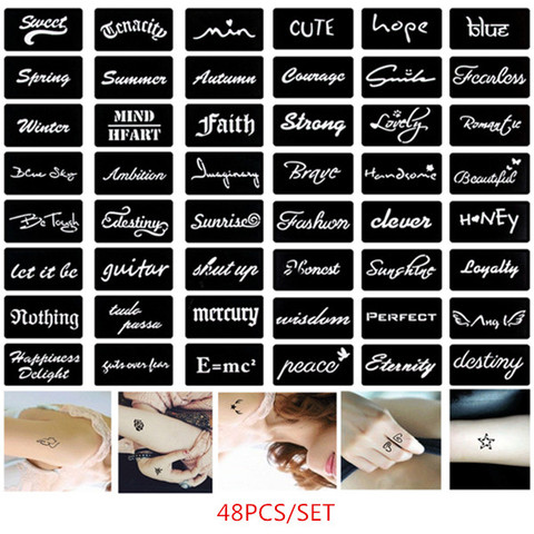 48/Lot Glitter Tattoo Stencil Fashion Drawing Templates for Men Women Letter Design Airbrush Stencil Henna Tattoo Stencils ► Photo 1/1