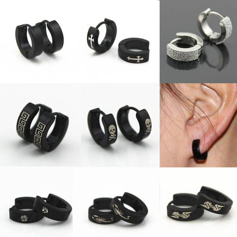 Fashion Black Gold Silver Color Small Stainless Steel Simple Hoop Earrings for Women Men Punk Jewelry Gifts ► Photo 1/6