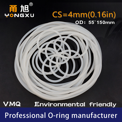 White Silicon O-ring Silicone/VMQ CS4mm OD55/60/65/70/72/75/80/85/90/95/100/105/150*4mm O ring Seal Rubber Ring Gasket Washer ► Photo 1/6