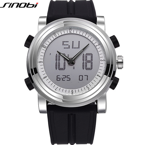 New SINOBI brand Sports Chronograph Men's Wrist Watches Digital Quartz double Movement Waterproof Diving Watchband Males Clock ► Photo 1/6