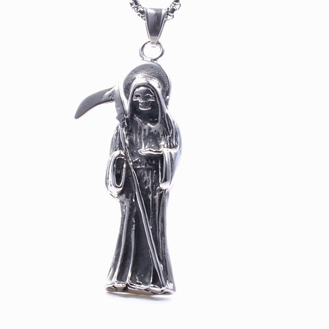 Silver color Stainless Steel Holy Saint Death Santa Muerte Skull Biker Pendant ► Photo 1/6