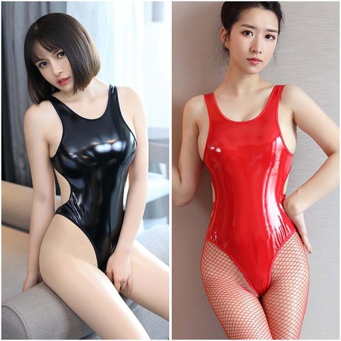 2022 Summer New Sexy Wet Look PVC Leather Bodysuit for Women Shiny Glossy Elastic Backless Lingerie Sex Latex Body Suit ► Photo 1/6