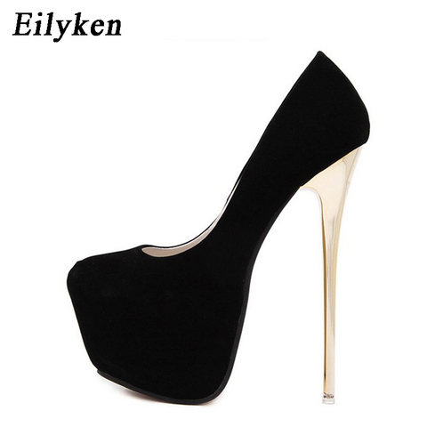 Eilyken Sexy Wedding Women Fetish Shoes Concise  Woman Pumps Latform Very High Heel Stripper Flock Pumps 16 cm ► Photo 1/6