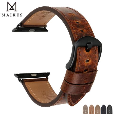 MAIKES Watch Accessories Genuine Leather For Apple Watch Band 44mm 40mm & Apple Watch Bands 42mm 38mm Series 4 3 2 1 Watch Strap ► Photo 1/6