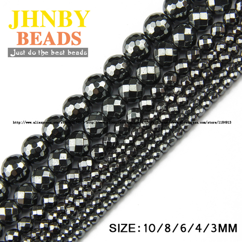 JHNBY AAA Natural Stone Black Hematite beads Round Faceted Loose beads Stone ball 3/4/6/8/10MM For Jewelry bracelet Making DIY ► Photo 1/5