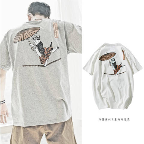 2022 Streetwear Japan Style Ukiyo E Funny Samurai Cat TShirt Streetwear Mens Short Sleeve T-shirts Casual Hip Hop Print Tees ► Photo 1/6