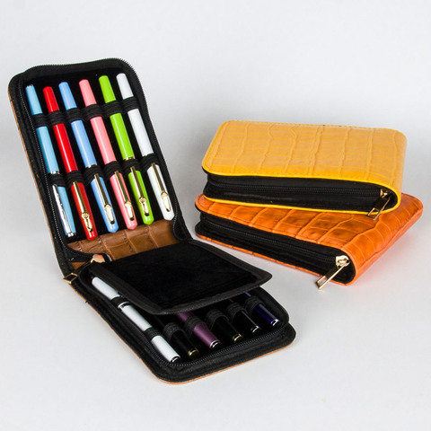 High Quality Top Great Black Brown Leather Pencil Case For 12 Fountain Or Roller Ball Pen Case ► Photo 1/4