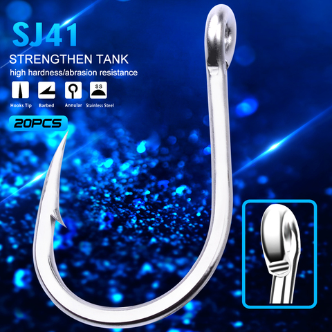 20pc 1/0-13/0 Strong stainless steel Jigging Hook Jig Big Fishing Hook Saltwater Fish Hook ► Photo 1/6