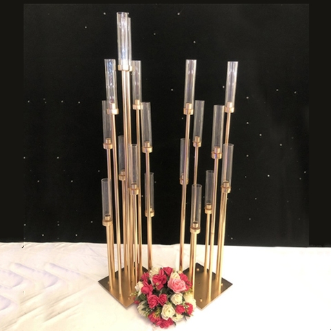 10 Heads Metal Candelabra Candle Holders Road Lead Table Centerpiece Gold Candelabrum Stand Pillar Candlestick For Weddin ► Photo 1/6