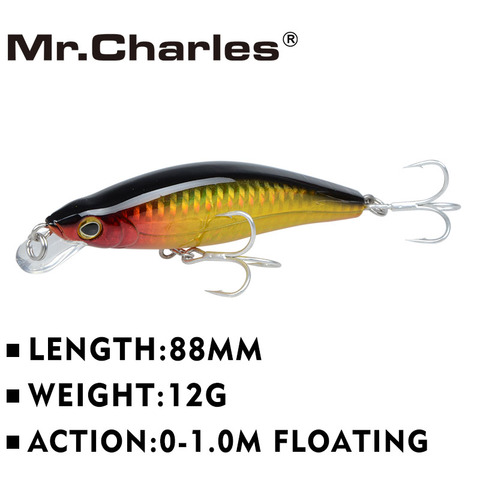 Mr.Charles CMC024 fishing lure 88mm/12g 0-1.0M FLOATING shad quality professional minnow hard baits Fishing Tackle Crankbait ► Photo 1/6
