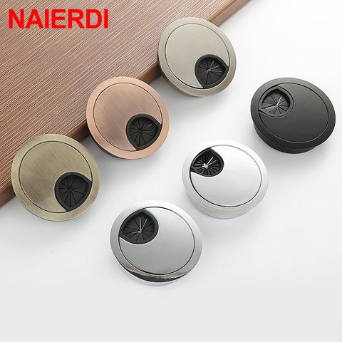 NAIERDI Zinc Alloy Round Table Wire Hole Covers Outlet Port Computer PC Desk Cable Grommet Line Holder 50mm/53mm/60mm/80mm ► Photo 1/6