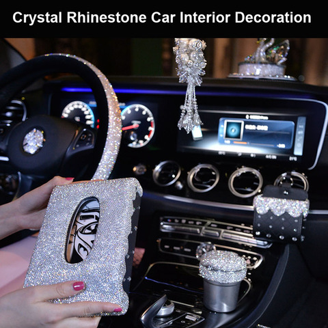 Luxury Diamond Crystal Car Steering Wheel Covers for Girls Women Rhinestone Ashtray Tissue Box Car Interior Decor Accessories ► Photo 1/6