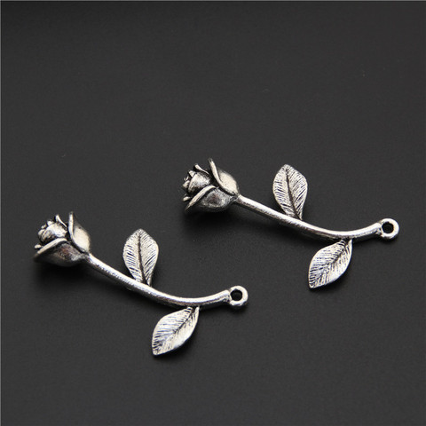 5pcs Antique Silver Vintage 3D Rose Flowers With Leaves Charms Pendant  For Jewelry Making Bracelet Accessories A2509 ► Photo 1/4