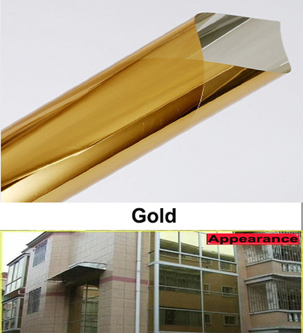 Gold Waterproof Window Film One Way Mirror Silver Insulation Stickers UV Rejection Privacy Window Tint Films ► Photo 1/6