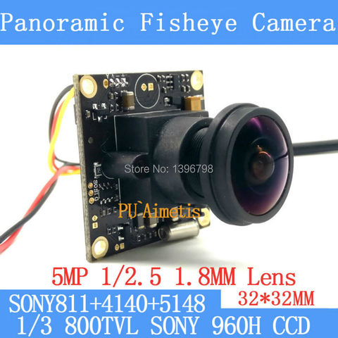 32*32mm 360Panoramic fisheye camera 800TVL 1/3 Effio-e CCD Sony 811+4140+5148 CCTV camera module, 5MP+1.8mm lens +BNC/OSDCable ► Photo 1/1