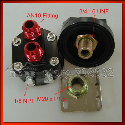 Universal AN10 Oil Filter Relocation Kit With Female Fittings M20XP1.5 + 3/4-16 Black ► Photo 1/6