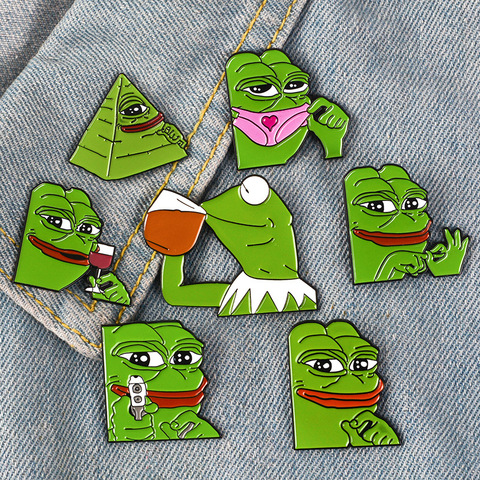 Cartoon Pepe the Frog Meme Enamel Pins Shoot Pyramid Thinking Drinking Funny Animal Brooches Badge Jewelry trinket for Friends ► Photo 1/6