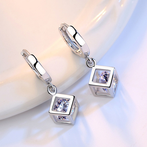 100% 925 sterling silver fashion shiny square cz zircon ladies`stud earrings women jewelry female wedding gift wholesale ► Photo 1/5