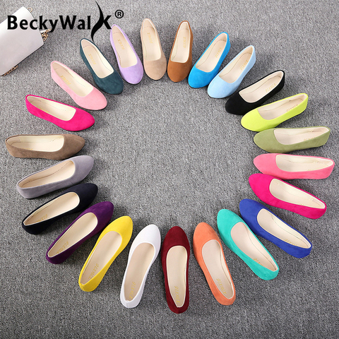 Slip On Women Flats Shoes Candy Color Pointed Toe Female Loafers Large Size Lazy Shoes Woman Spring Flock Ladies Ballet Flats ► Photo 1/6