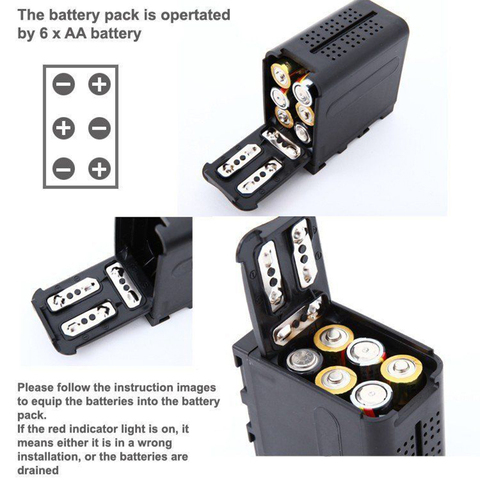 Battery Case Pack BB-6 6pcs AA Batteries Power Work like NP-F970 For LED Video Light Panels For Monitor YN300 II DV-160V ► Photo 1/6