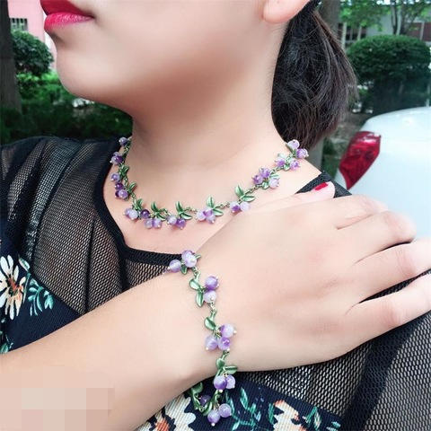 YDGY style wholesale new plant flower paint green lady necklace series simple natural stone material of cranberry ► Photo 1/6