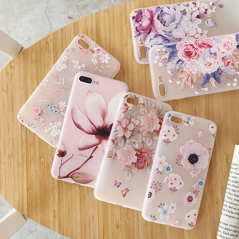3D Relief Painted Phone Case For iphone 7 Case Emboss Flower Silicone Back Cover For iphone 11 Pro 7 8 Plus 6 6s XS Max XR Cover ► Photo 1/6
