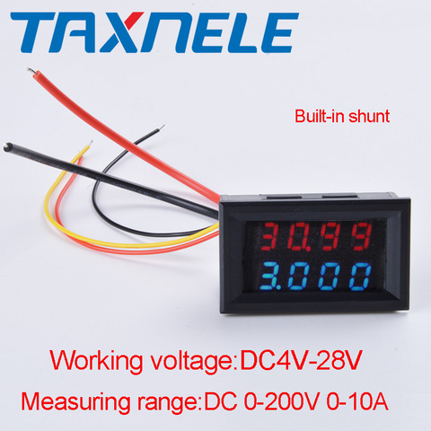 4 Bit Digital Voltmeter Ammeter DC 200V 10A Red Blue LED Dual Display Voltage Amp Panel Meter 12v 24v Car Current Monitor Tester ► Photo 1/6