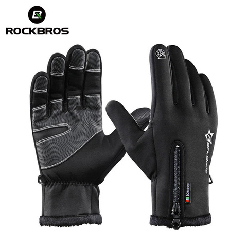 ROCKBROS Winter Fleece Thermal Bicycle Cycling Gloves Full Finger Phone Screen Touch Gloves Windproof Keep Warm MTB Bike Gloves ► Photo 1/6