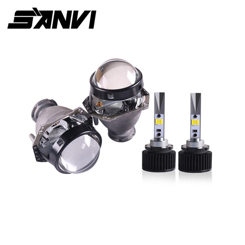 Sanvi 2pcs D2H 5500K 3000K White Yellow Dual Color  LED Headlight Bulb With HD Bi LED Lens  Hella Lens For Fog Light LED ► Photo 1/6