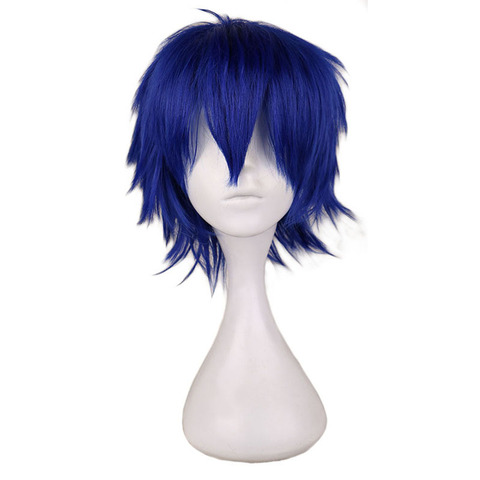 QQXCAIW Men Short Costume Cosplay Wig Boys Dark Blue 30 Cm Heat Resistant Synthetic Hair Wigs ► Photo 1/4