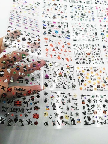 24Sheets in 1 Halloween 3D Nail Art Sticker Black Nail Art Nails Stickers Adhesive Skull Nail Art Lace Stickers Decals Transfers ► Photo 1/5