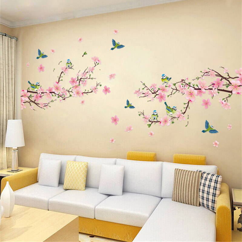 Sakura Pink Flower Wall Sticker Living Bedroom Room Decor Floral Decal Removable 
