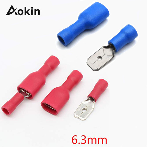 100pcs FDD 1.25-250 MDD 6.3mm Red Blue Female Male Spade insulation wire Electrical Crimp Terminal Connectors Wiring Cable Plug ► Photo 1/6