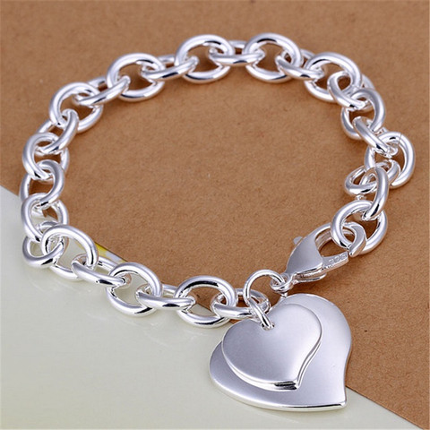 silver color Exquisite , double heart pendant bracelets charms wedding high quality fashion jewelry Christmas gifts H279 ► Photo 1/4